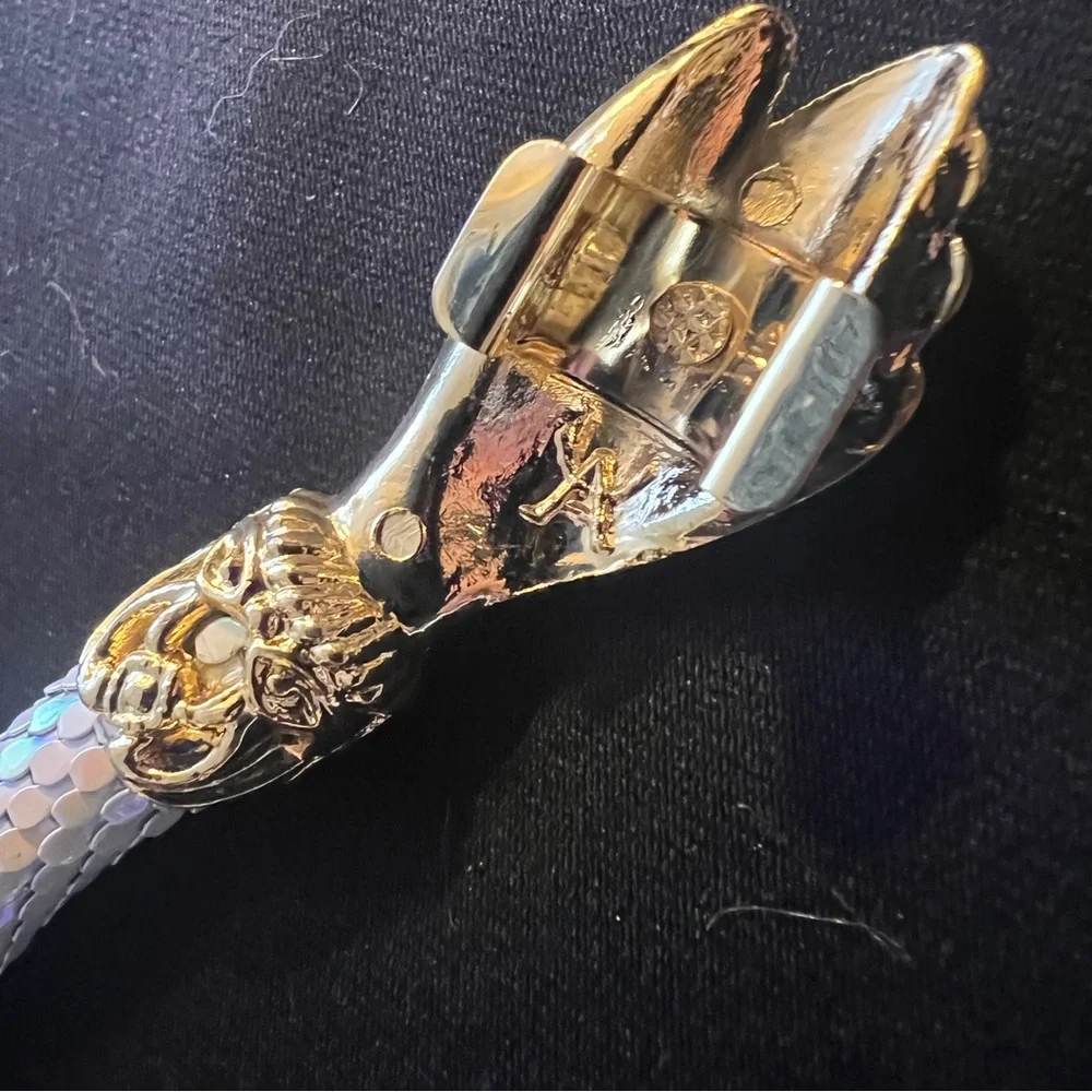 Vintage DL Auld Iridescent White Dragonscale Choker Mesh Snake Collar Necklace - Picture 6 of 11